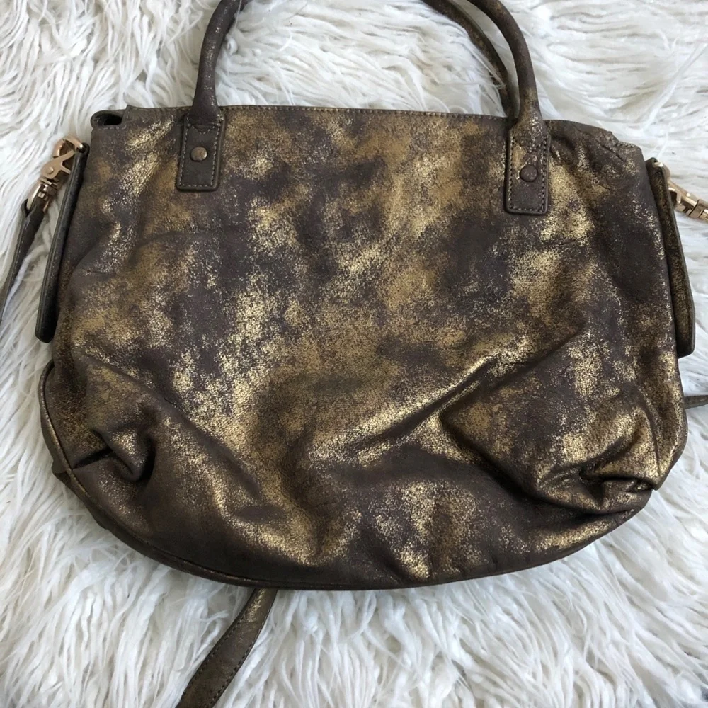 Botkier Leather Valentina Brown Gold Metallic Large Satchel Bag EUC
